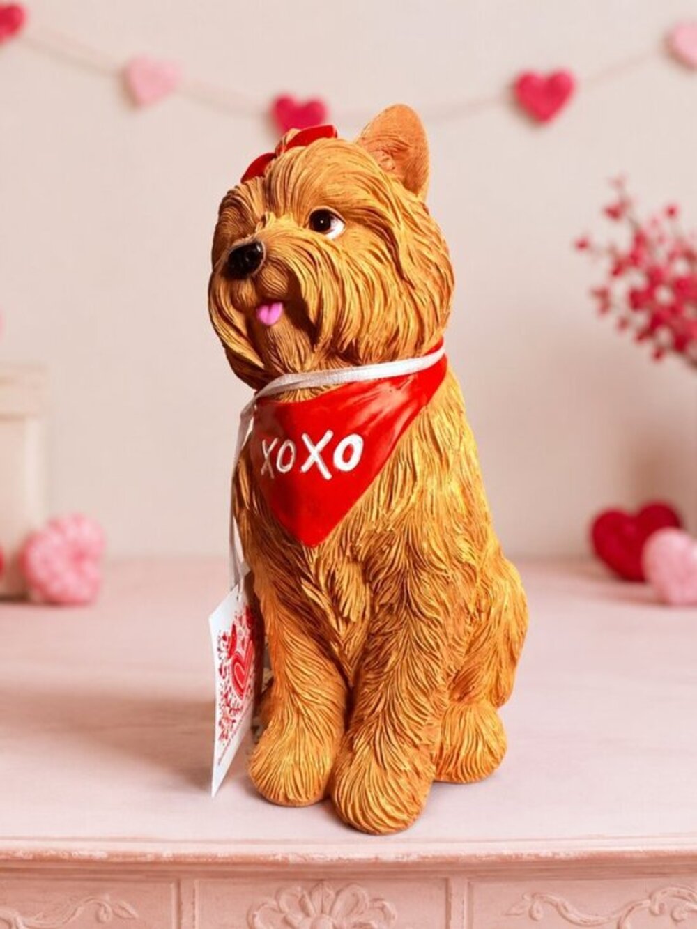 Yorkie Dog Figurine Red Bandana & Bow 14” Resin Decor NWT